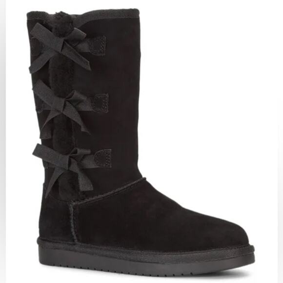 Koolaburra by UGG Victoria Tall Girls Bow Detail Tall Suede Boots Black Size 5 - Picture 1 of 11